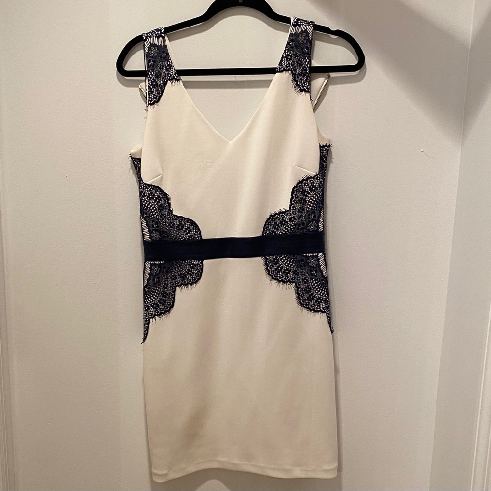 NWOT Guess White Midi Dress with Navy Blue Lace S4
